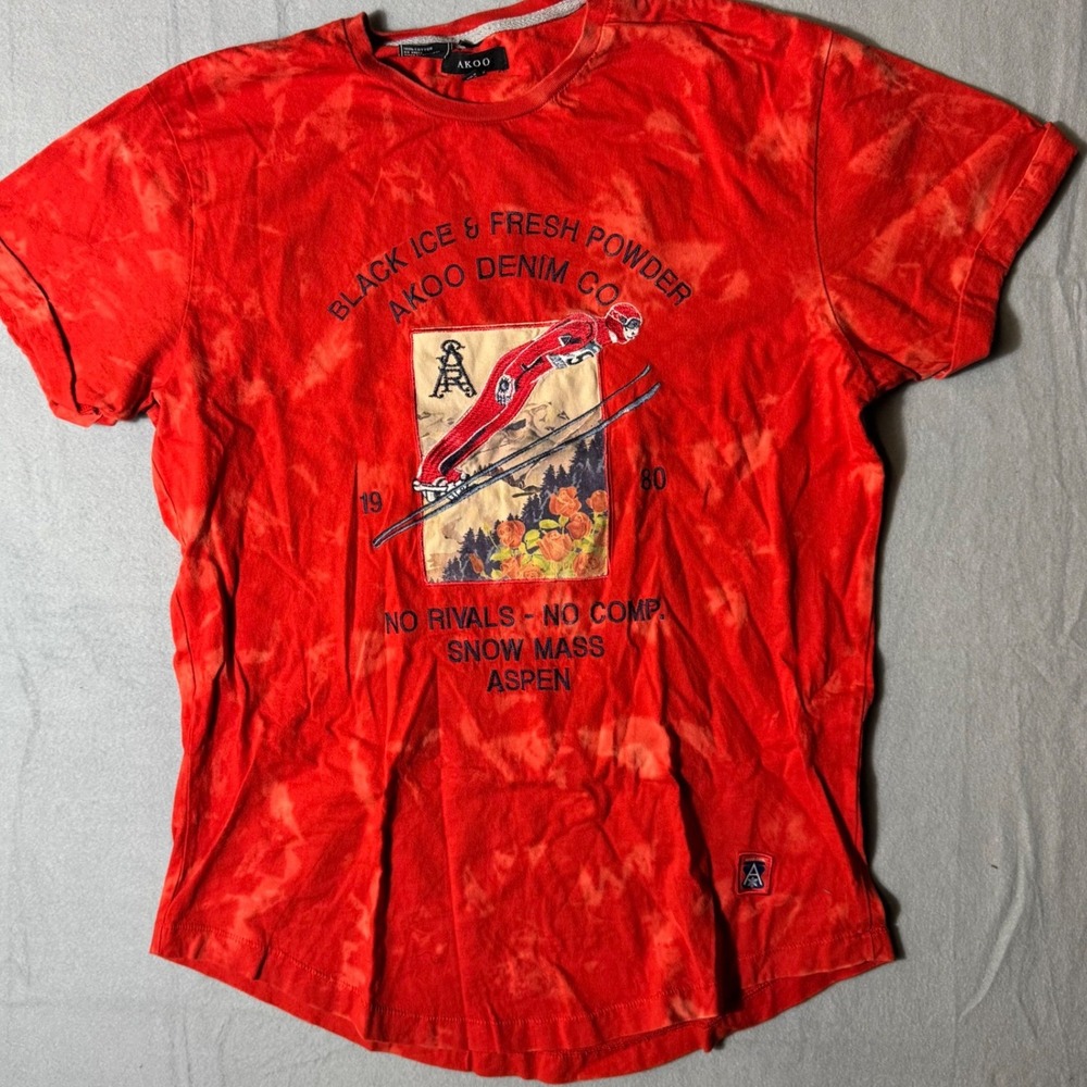 Vintage AKOO Mens Red Tie‎ Dye Ski Graphic T-Shirt Snow Mass Aspen Colorado XL